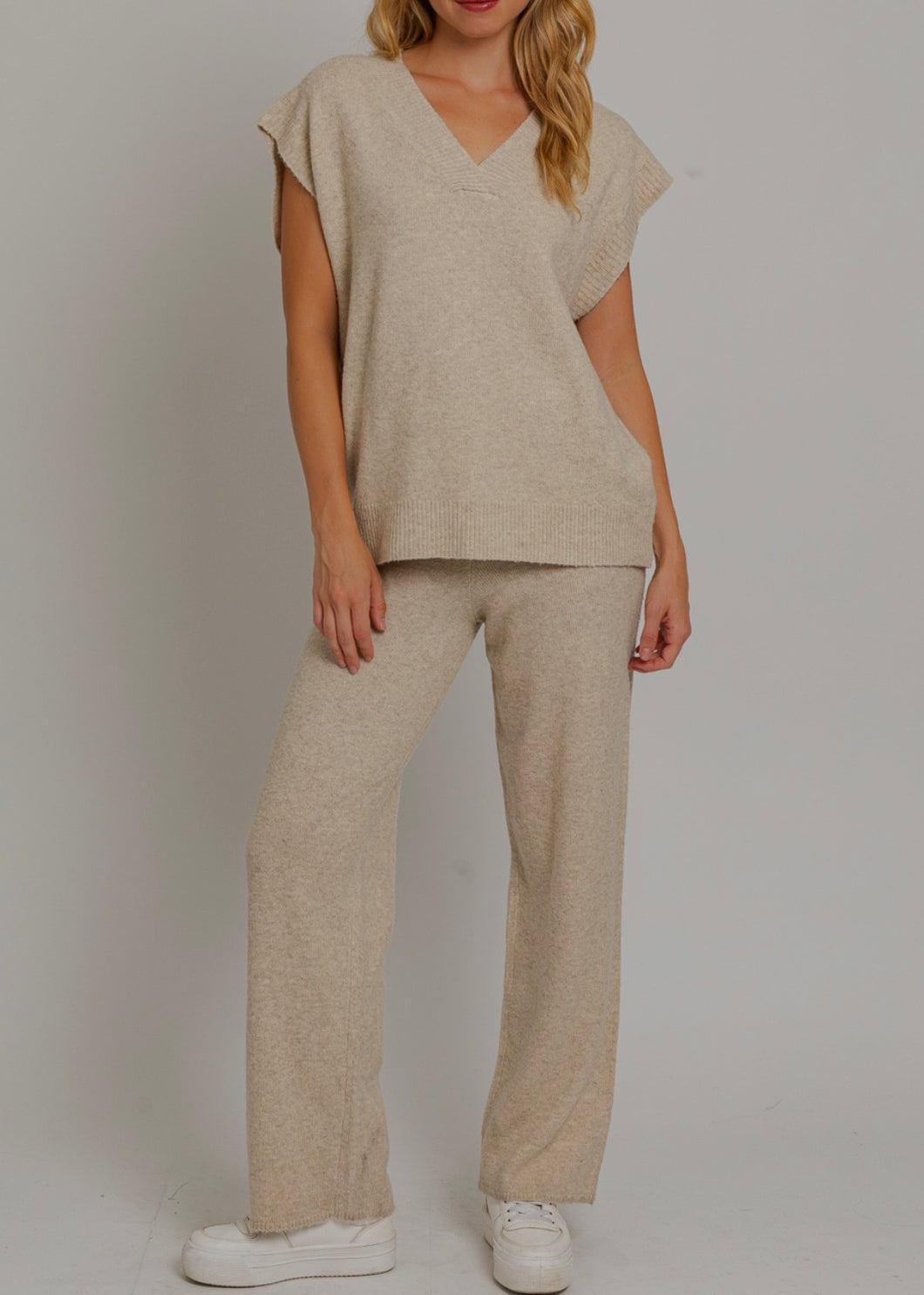 Oatmeal wide leg Sweater Pants